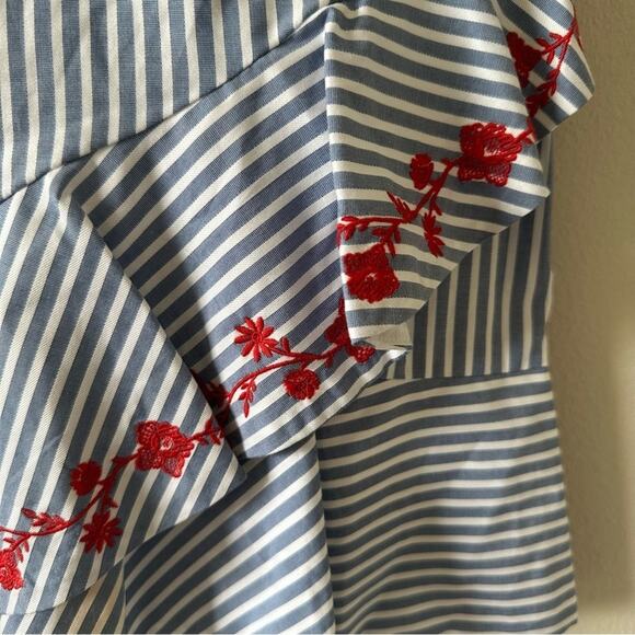 Draper James Striped Embroidered Faux Wrap Dress - Picture 6 of 9